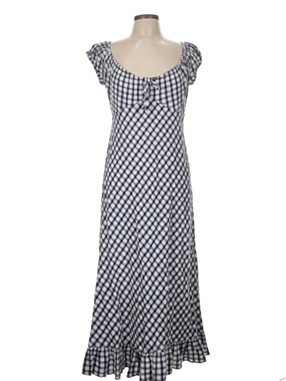 Universal Thread Navy and White Gingham Maxi Dress with Bow Neck